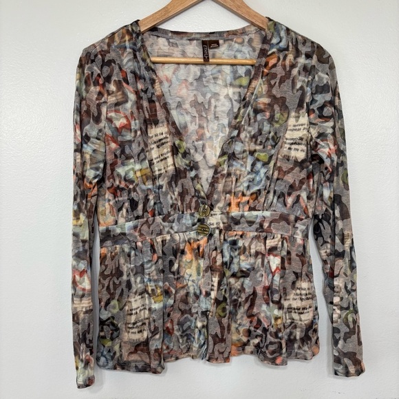 ETHYL Multi Color Funky Abstract Leopard Print 2 Button Blouse Size S - Picture 3 of 7